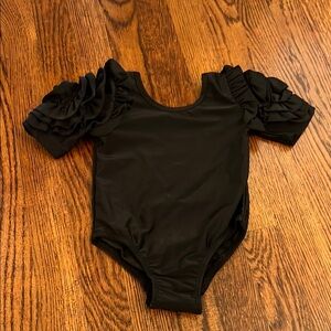 Black Puff Sleeve Bodysuit with Ruched Detailing